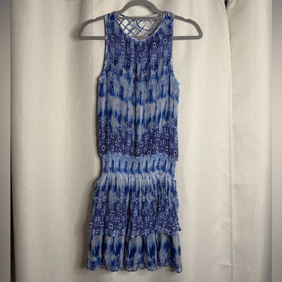 Ramy Brook Jordana Silk Blue and White Mini Dress XS - Picture 4 of 12
